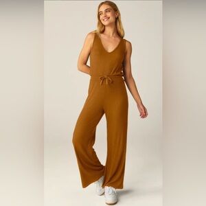 Beyond Yoga rust Orange ribbed knit jumpsuit